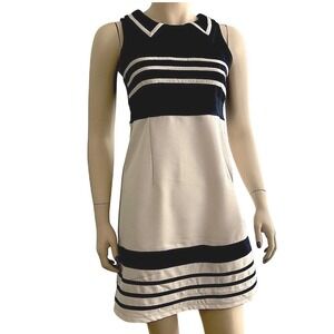 Yumi retro sleeveless sheath‎ mini dress ivory navy stripe size 4